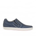 Sportlicher Herrenschuh mit Gummibändern aus blauem Leder 