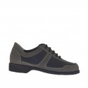 Men's sports laced shoe in grey nubuck leather and pierced black leather