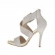 Scarpa aperta da donna con cerniera, plateau e fibbia in pelle platino e camoscio ghiaccio laminato platino tacco 11 - Misure disponibili: 42