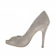 Scarpa aperta da donna con plateau interno in camoscio taupe laminato argento tacco 11 - Misure disponibili: 31
