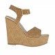 Sandalia para mujer trensada y imprimida color cuero claro con cinturon, plataforma y cuña 11 cubierta - Tallas disponibles:  42