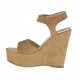 Sandalia para mujer trensada y imprimida color cuero claro con cinturon, plataforma y cuña 11 cubierta - Tallas disponibles:  42