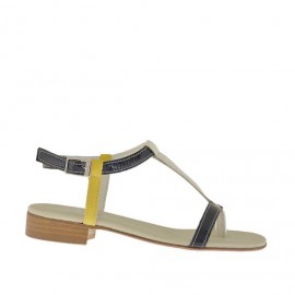 Sandale entre-doigt pour femmes en cuir vernis noir, jaune et ivoire talon 2 - Pointures disponibles:  32