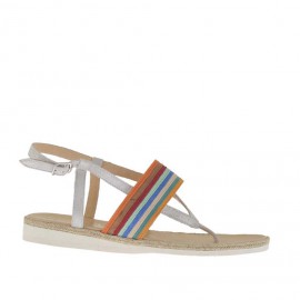 Sandale entre-doigt pour femmes en daim glace lamé argent et cuir nubuck multicouleur talon compensé 1,5 en corde et caoutchouc - Pointures disponibles:  42