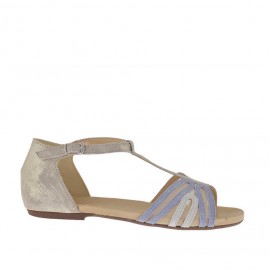 Chaussure ouvert pour femmes avec tissu résille et courroie salomé en daim taupe, lilas et gris lamé platine talon 1 - Pointures disponibles:  33