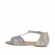 Scarpa aperta da donna con rete e cinturino Charleston in camoscio taupe, lilla e grigio laminato platino tacco 1 - Misure disponibili: 33