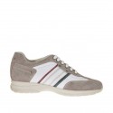 Scarpa stringata sportiva da uomo in camoscio taupe e pelle bianca, rossa e verde