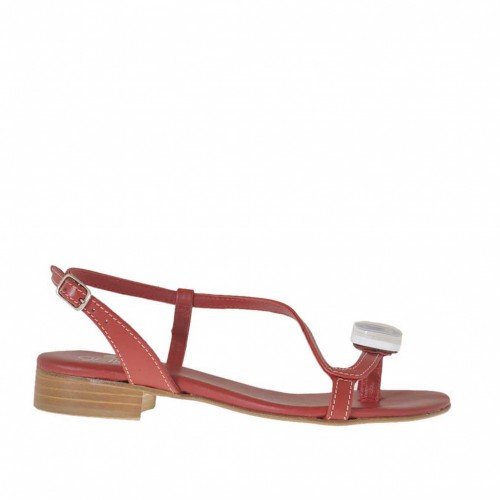 Sandalo infradito da donna con accessorio in pelle rossa tacco 2 - Misure disponibili: 32, 33, 42