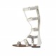 Chaussure spartiates ouvert pour femmes avec fermeture éclair, goujons et boucles en cuir blanc et imprimé gris  talon 1 - Pointures disponibles:  32, 33, 34