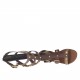 Woman's gladiator open shoe with zipper, studs and buckles in dark brown leather and printed leather heel 1 - Available sizes:  32, 33, 34, 42
