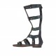 Scarpa aperta alla schiava da donna con cerniera, fibbie e borchie in pelle nera e pelle stampata verde tacco 1 - Misure disponibili: 32, 33, 34