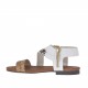 Sandale pour femmes avec courroie en cuir blanc, imprimé brun clair et cuir tacheté talon 1 - Pointures disponibles:  33
