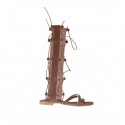 Woman's gladiator sandal with zipper and laces in tan leather heel 1