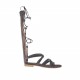 Zapato abierto estilo gladiador para mujer con cremallera y cordones en piel marron oscuro tacon 1 - Tallas disponibles:  34