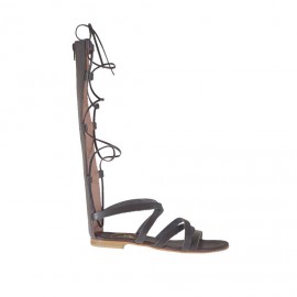 Chaussure spartiates ouvert pour femmes avec fermeture éclair et lacets en cuir marron foncé talon 11 - Pointures disponibles:  34