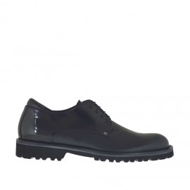 Eleganter Derbyschuh mit Schnürsenkeln für Herren aus schwarzem Leder und gebürstetem Leder - Verfügbare Größen:  47, 48