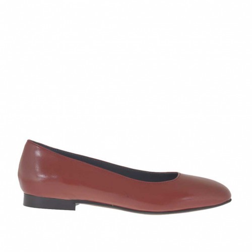 Ballerina da donna in pelle rosso mattone con punta squadrata tacco 1 - Misure disponibili: 33