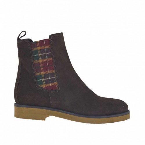 Woman's laced ankle boot with elastic bands Burberry style in brown suede heel 3 - Available sizes:  32