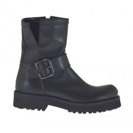 Woman's sporty ankle boot with zipper and buckle in black leather heel 3 - Available sizes:  32, 33