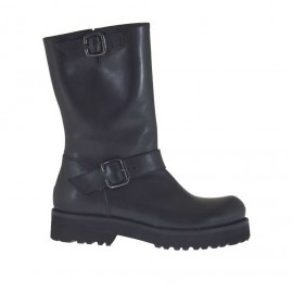Woman's ankle boot with zipper and buckles in black leather heel 3 - Available sizes:  32