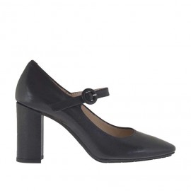 Escarpin pour femmes avec courroie en cuir noir talon 8 - Pointures disponibles:  31