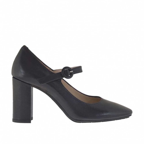 Decolté da donna con cinturino in pelle nera tacco 8 - Misure disponibili: 31