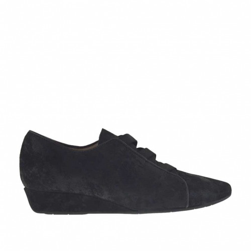 Zapato para mujer con elastico en gamuza elaborada negra cuña 3 - Tallas disponibles:  33, 42, 43