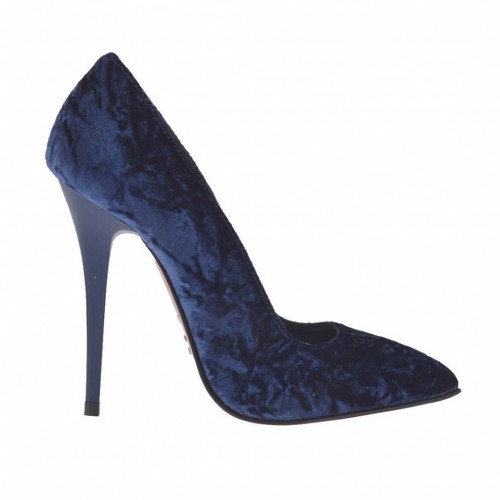 Zapato de salon para mujer en terciopelo azul con tacon barnizado 10 - Tallas disponibles:  42