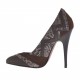 Zapato de salon para mujer en piel marron oscura, gamuza marron y piel estampada marron tacon 10 - Tallas disponibles:  42