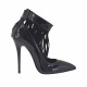 Decolté da donna con cerniera e frange di camoscio in vernice nera tacco 10 - Misure disponibili: 42