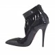 Zapato de salon para mujer con cremallera y flecos de gamuza en charol negro tacon 10 - Tallas disponibles:  42