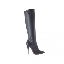Woman's boot in black leather and elastic material heel 11 - Available sizes:  32