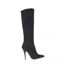 Woman's boot in black suede and elastic material heel 10 - Available sizes:  31