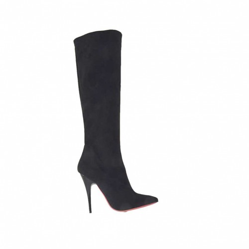 Woman's boot in black suede and elastic material heel 10 - Available sizes:  31