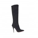Woman's boot in black suede and elastic material heel 10