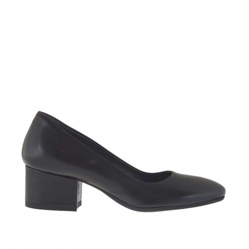 Decolté da donna in pelle nera tacco grosso 4 - Misure disponibili: 32