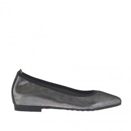 Ballerina da donna con punta sfilata in pelle color grigio acciaio glitterato tacco 1 - Misure disponibili: 32, 33