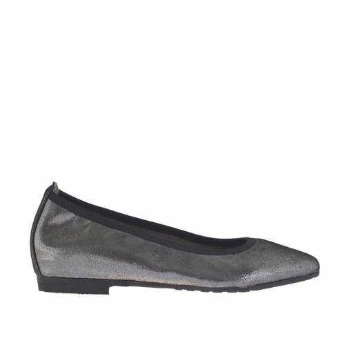 Spitzer Damenballerinaschuh aus stahlgrauem glitzerndem Leder Absatz 1 - Verfügbare Größen:  32, 33