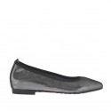 Woman's pointy ballerina shoe in steel grey glittery leather heel 1