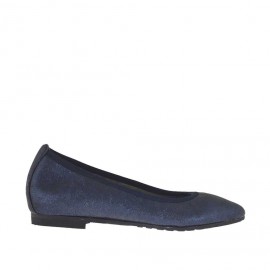 Ballerina da donna con punta sfilata in pelle color blu glitterato tacco 1 - Misure disponibili: 32
