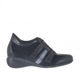 Zapato deportivo para mujer con cierres de velcro en piel y gamuza negra y bronce de cañon cuña 5 - Tallas disponibles:  42