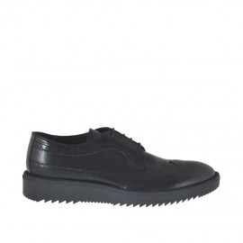 Zapato derby para mujer con cordones en piel negra cuña 3 - Tallas disponibles:  44, 45