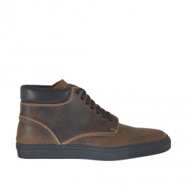 Zapato deportivo para hombre con cordones en piel marron - Tallas disponibles:  46