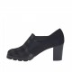 Zapato alto al tobillo con elasticos para mujer en gamuza y gamuza imprimida escocésa negra tacon 7 - Tallas disponibles:  45