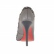 Zapato de salon para mujer en piel gris perla con cinturon en charol negro con tachuelas tacon 10 - Tallas disponibles:  42