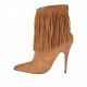 Stivaletto da donna con cerniera e frange in camoscio color cuoio tacco 10 - Misure disponibili: 43