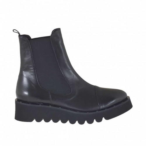Damenstiefelette mit Gummibändern und Nieten aus schwarzem Leder Keilabsatz 4 - Verfügbare Größen:  46