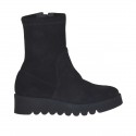 Damenstiefelette mit Reissverschluss aus schwarzem elastischem Wildleder Keilabsatz 4