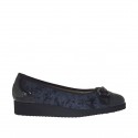 Woman's ballerina shoe with accessory in black velvet and patent leather wedge heel 3