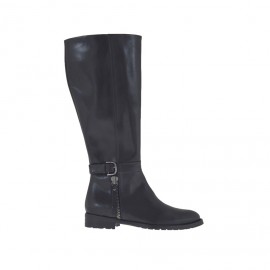 Woman's boot with inner zipper and buckle in black leather heel 2 - Available sizes:  33